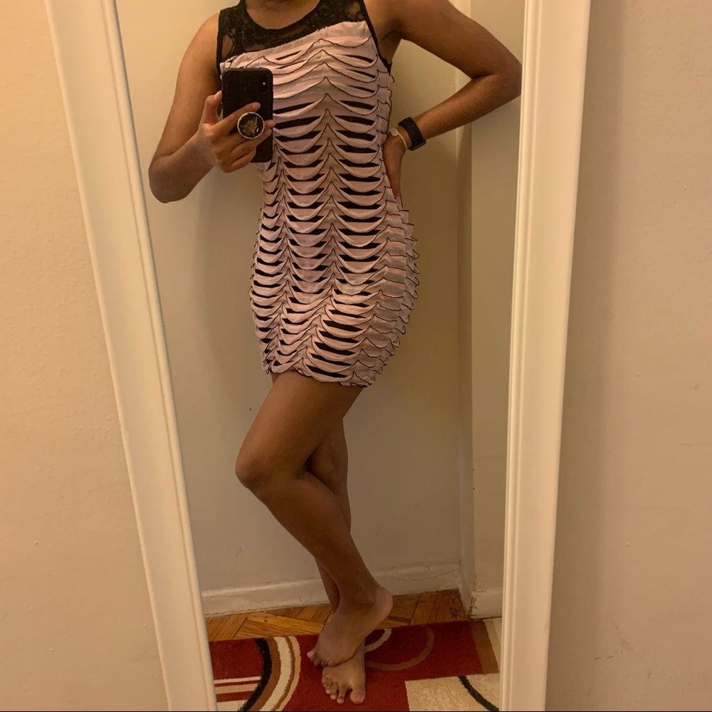 Mini black and pink ruffle pencil dress